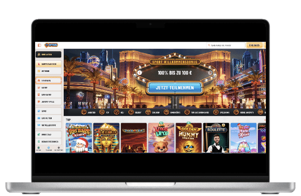 Wyns Casino Interface auf Laptop