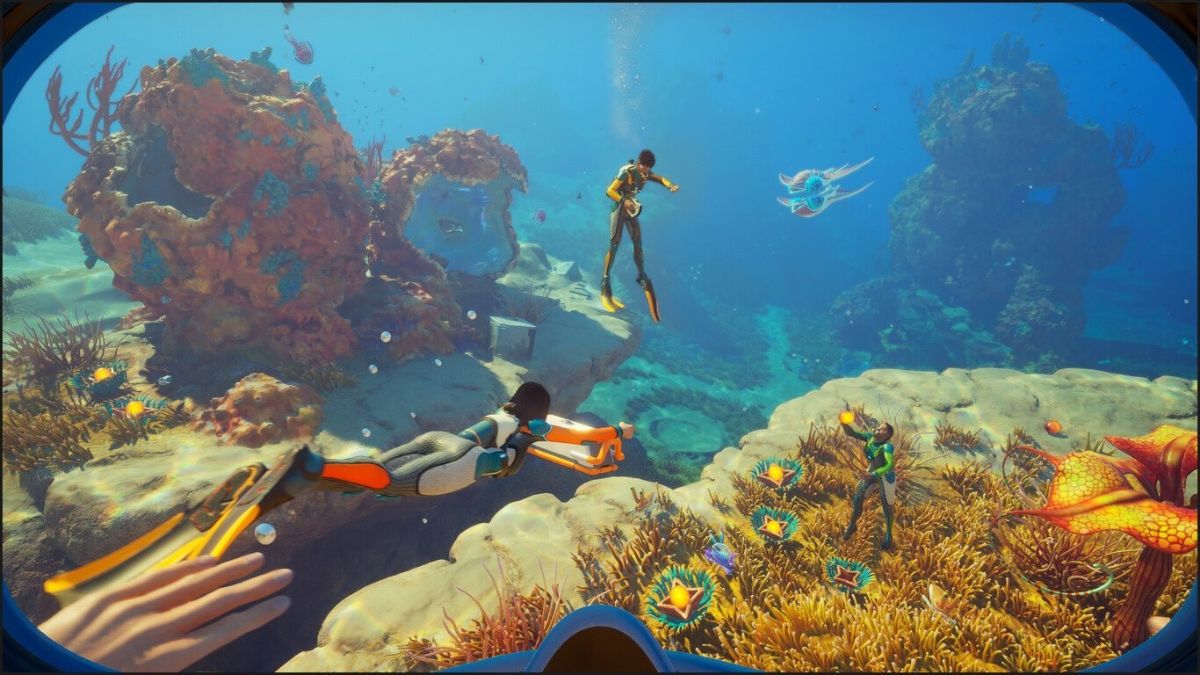 image montre personnage de subnautica en train de plonger pour chercher de l'argent