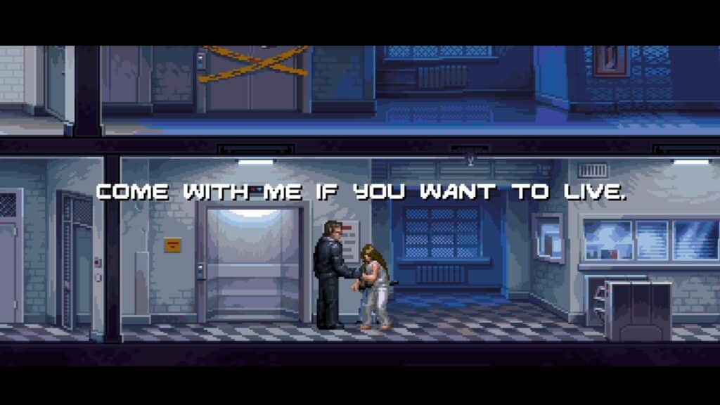 ターミネーター2Dの危機的な瞬間にターミネーターが彼女を救うために手を差し伸べる