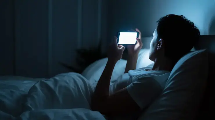 寝ながらスマートフォンをいじるイメージ