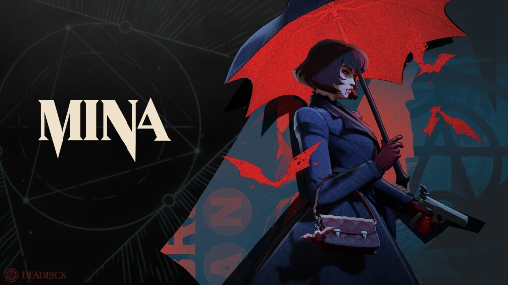 우산을 든 단발머리의 흡혈귀 캐릭터 미나