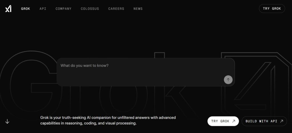 XAI의 인공지능 Grok의 메인 화면