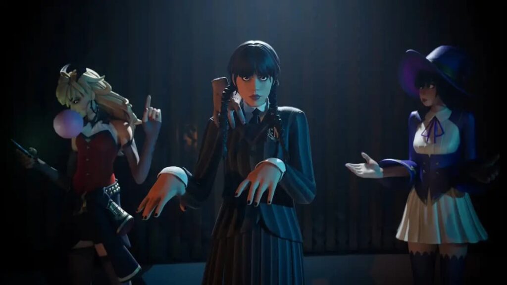 게임 포트나이트에서 춤을 추고 있는 웬즈데이 아담스