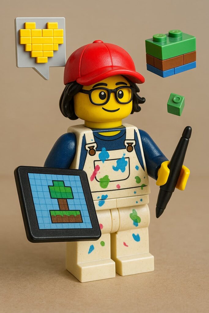 나무 그림이 그려진 태블릿과 펜을 든 게임 아티스트