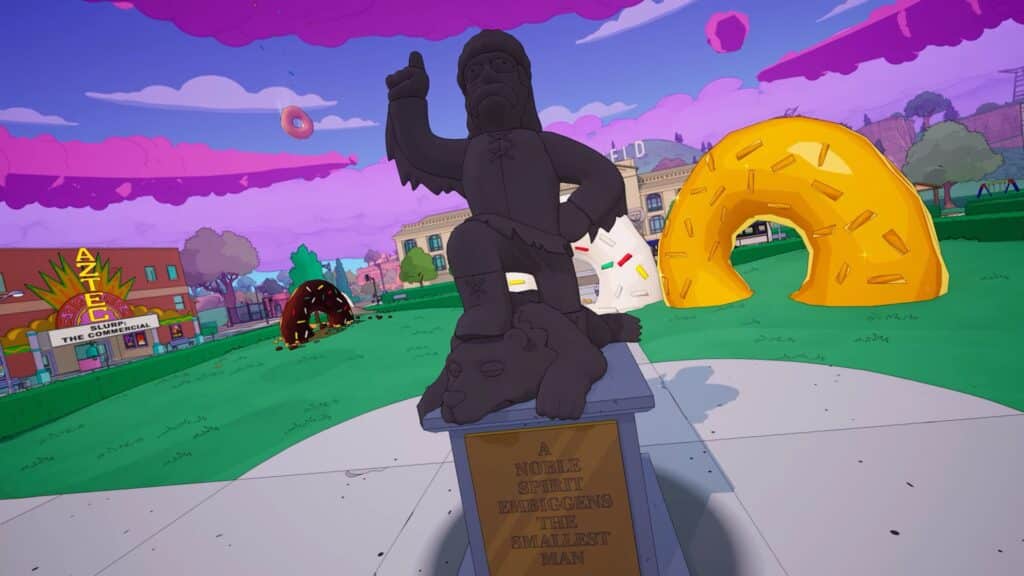 제버다이어 동상 위로 떨어지는 도넛 그림자동상 위로 떨어지는 도넛 그림자