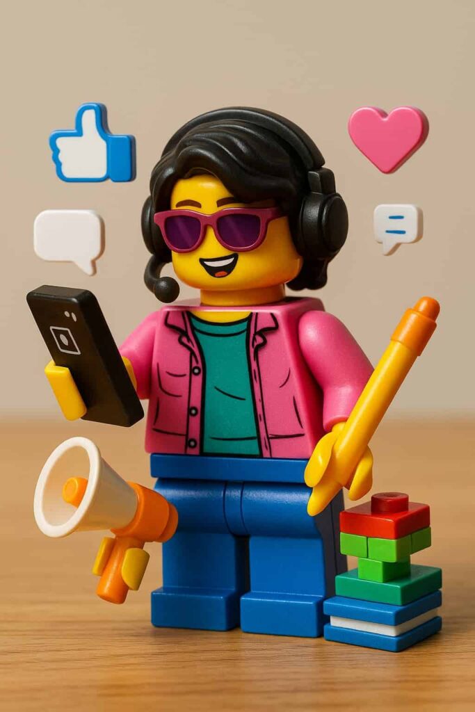 펜과 스마트폰을 들고 sns를 관리하는 커뮤니티 매니저