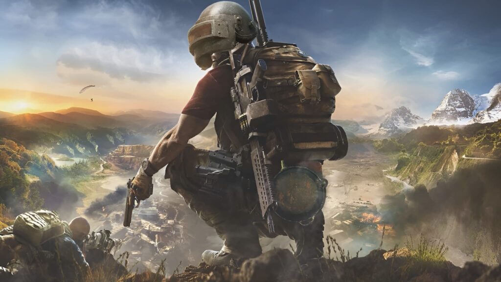 배틀그라운드 캐릭터가 전장을 내려다보는 일러스트