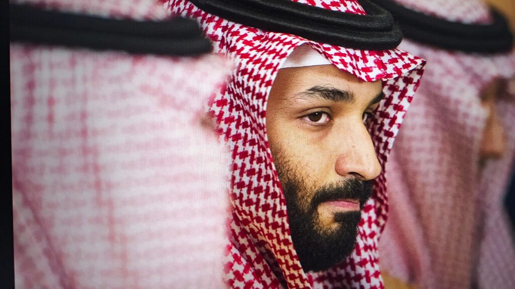 사우디아라비아 왕세자 무함마드 빈 살만의 클로즈업 측면 사진