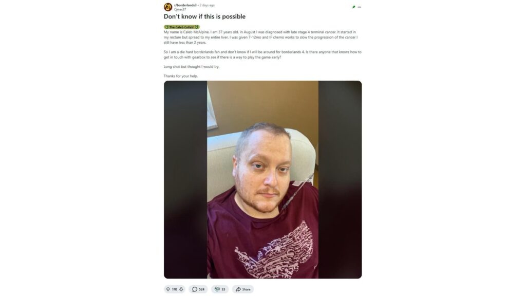 케일럽 맥알파인의 레딧 게시물