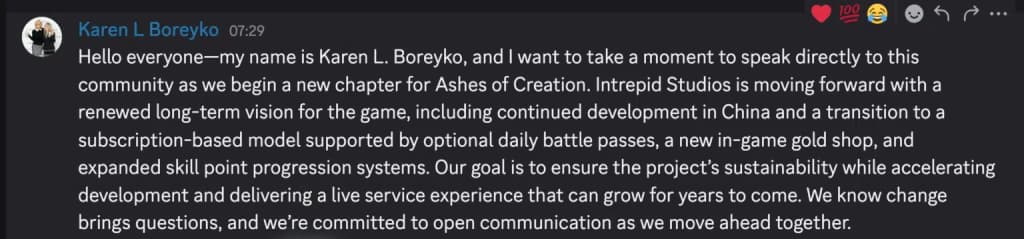 애쉬스 오브 크리에이션 개발사 새로운 투자자