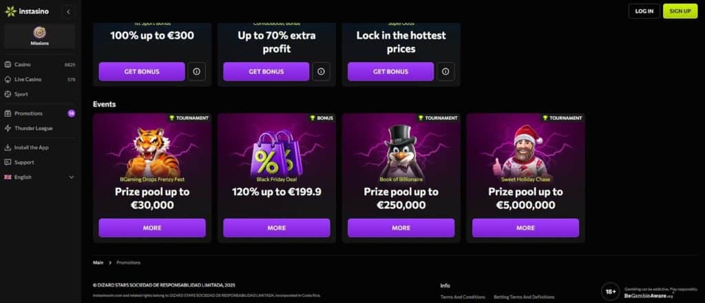 Διεπαφή του Instasino