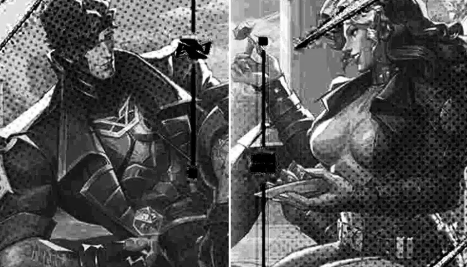 Svartvit bild på Gambit och Rogue som kommer till Marvel Rivals