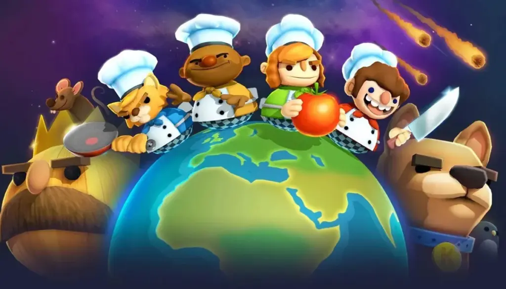 Karaktärerna från overcooked runt jorden