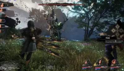 Clair Obscure: Expedition 33, turbaserat combat med UI som visar Items, Skills och Attack