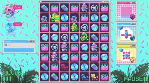 Grid Rangers Schonstal free match-three puzzler match 3, '90s cyberpunk with a Power Rangers logo