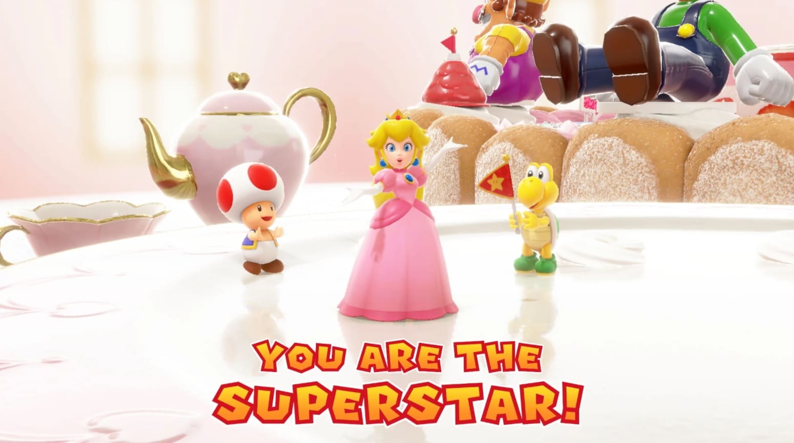 mario party superstars peach cheering nintendo switch reveal trailer nintendo e3 direct 2021
