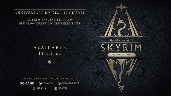 At QuakeCon 2021, Bethesda announced The Elder Scrolls V: Skyrim Anniversary Edition for PC, PlayStation 4, PlayStation 5, Xbox One, and Xbox Series X | S