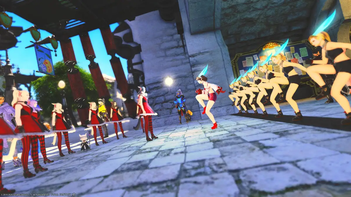 Final Fantasy XIV Limsa Lomina party community singing song music dance horny costume