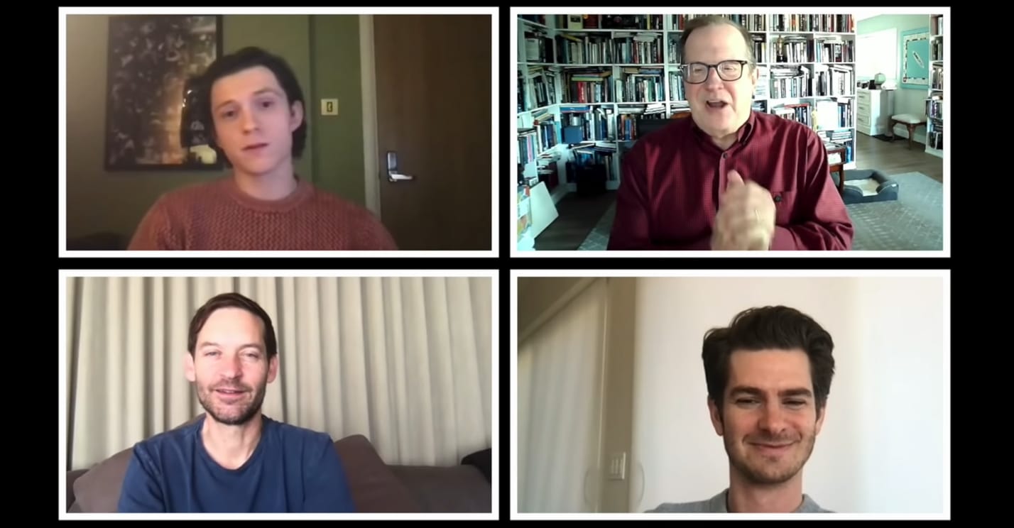 all three Spider-Men chat interview Spider-Man Tobey Maguire Andrew Garfield Tom Holland No Way Home MCU Marvel