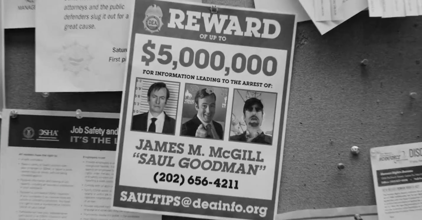 Better Call Saul season 6 final season release date April 18, 2022 Monday AMC second teaser video wanted poster flyer reward $5,000,000 Jimmy McGill James Saul Goodman