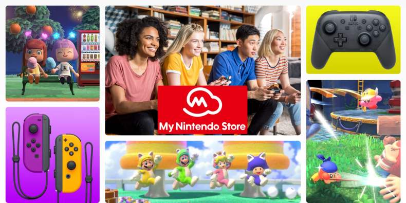 US Canada My Nintendo Store new official digital storefront shop Nintendo Switch games physical digital software hardware merch merchandise exclusives OLED controllers T-shirts mugs pillows United States