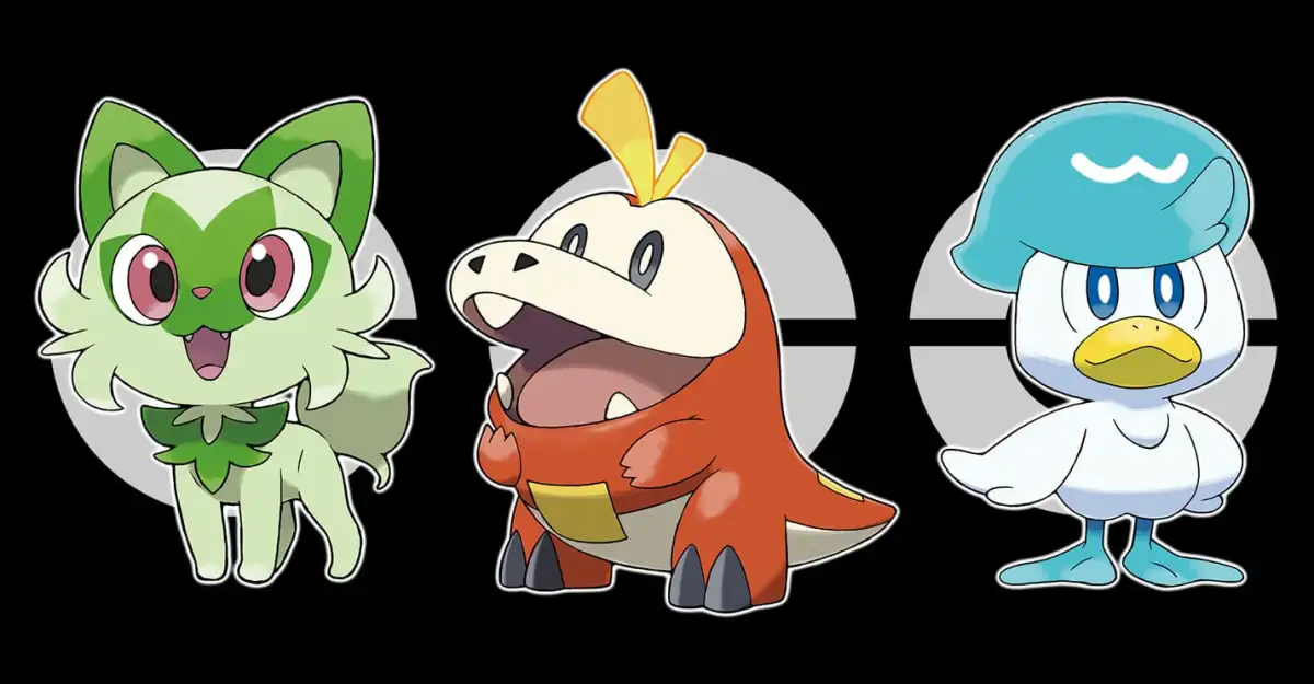 Pokémon Scarlet and Violet Starter Pokémon Details Revealed Sprigatito, Fuecoco, and Quaxly Nintendo Switch grass water fire