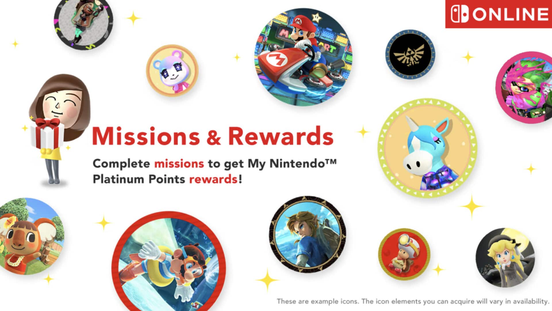 Nintendo Switch Online Missions and Rewards explained profile images elements super mario odyssey