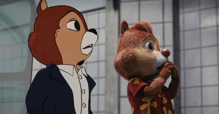 Chip n Dale: Rescue Rangers movie Disney+ Plus real life CG animated hybrid cartoon live action comedy Roger Rabbit n'