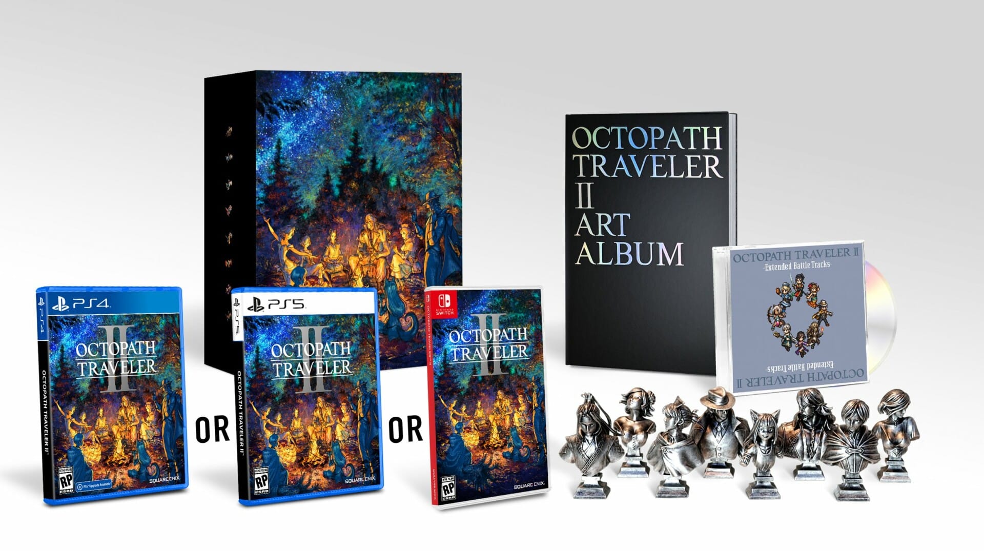 Octopath Traveler II 2 Collectors Edition preorder Square Enix Store Nintendo Switch PS4 PS5 PlayStation 4 5 bust figures mini OST art book hardcover Collector's Edition