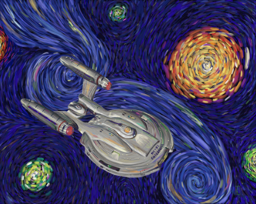 Starry Night with the Star Trek USS Enterprise AI art Picasso