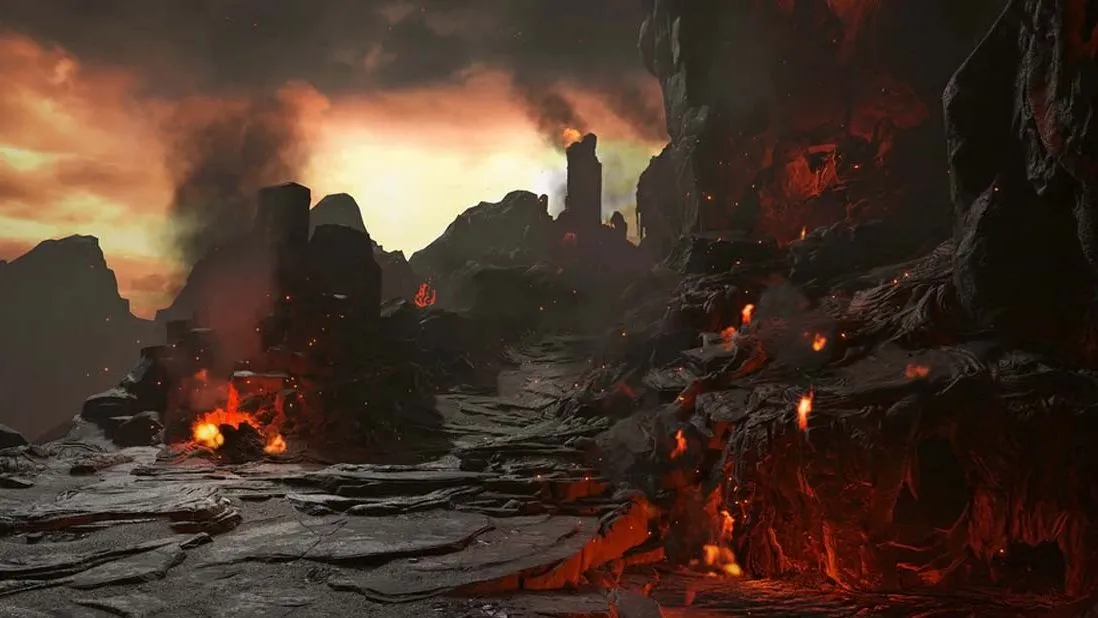 An image of Muspelheim, where you can get Smoldering Embers in God of War Ragnarok.