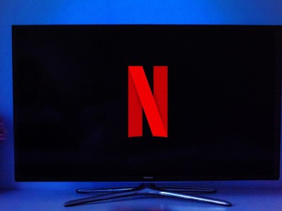 Netflix logo displayed on TV screen. The password sharing crackdown is paying dividends for Netflix.