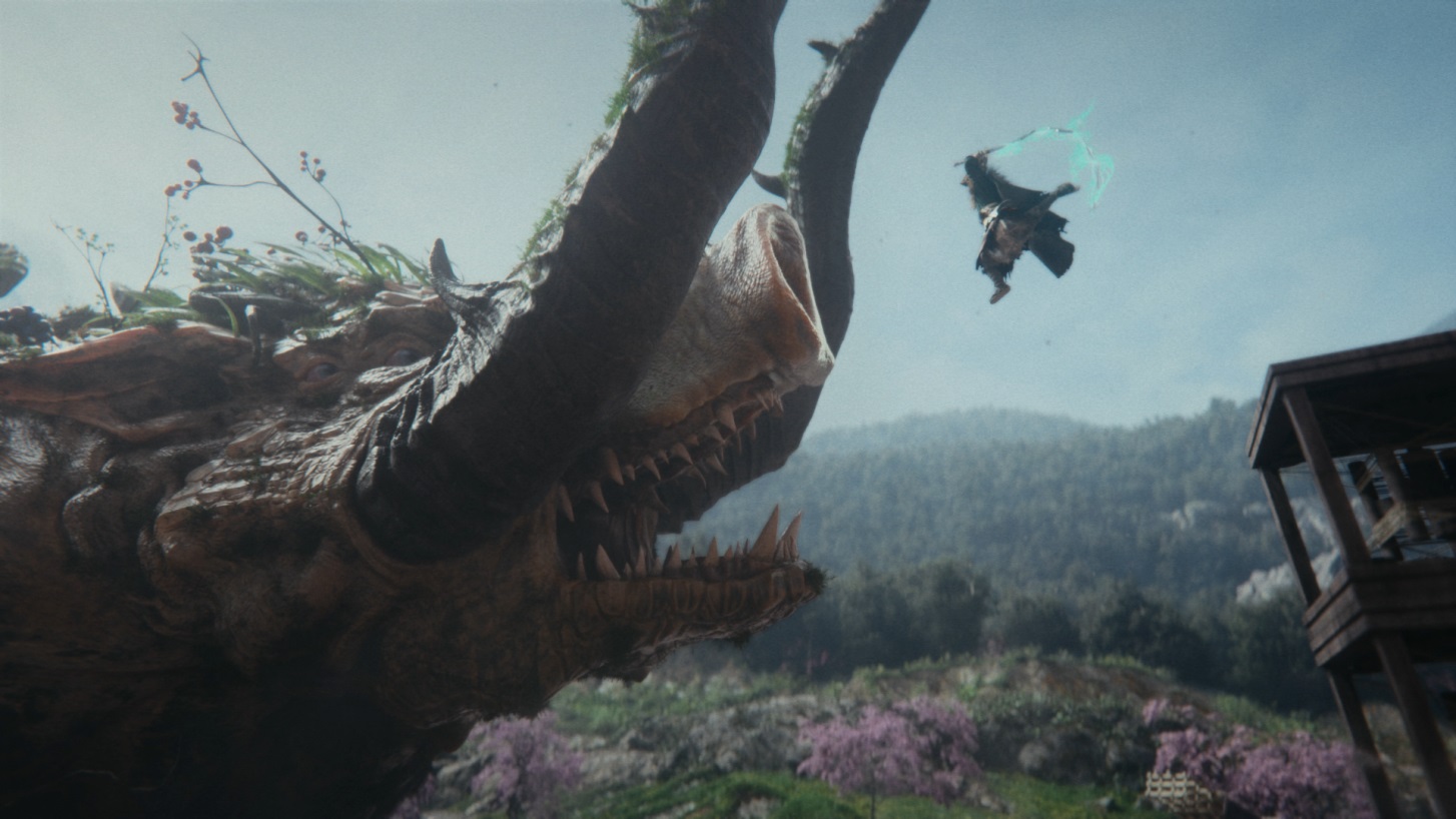 Wild Hearts hunter leaping at boar