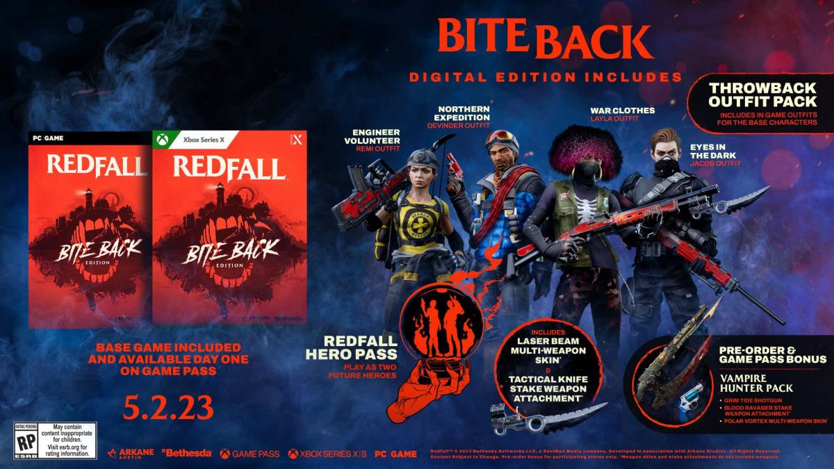 Here is a list of all of the preorder bonuses for Redfall across Xbox Series X | S and PC, for both the standard and Bite Back Edition.