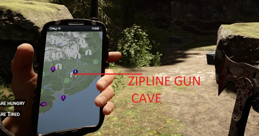 Sons of the Forest zipline gun cave location