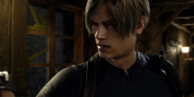 Resident Evil 4 Remake Pre-order bonuses. Leon Kennedy stares off to the side.