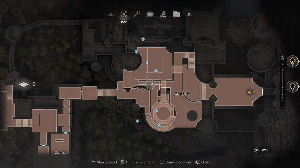 Resident Evil 4 rehace medallones azules 3 mapa de la puerta del castillo