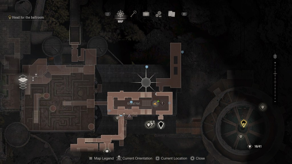 Resident Evil 4 remake Blue Medallions quest 4 castillo Grand Hall mapa
