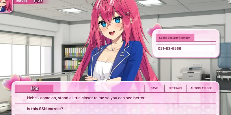 Tax Heaven 3000 is a dating simulator visual novel that also doubles as assistance with your 2022 tax return: Do not give it your SSN.