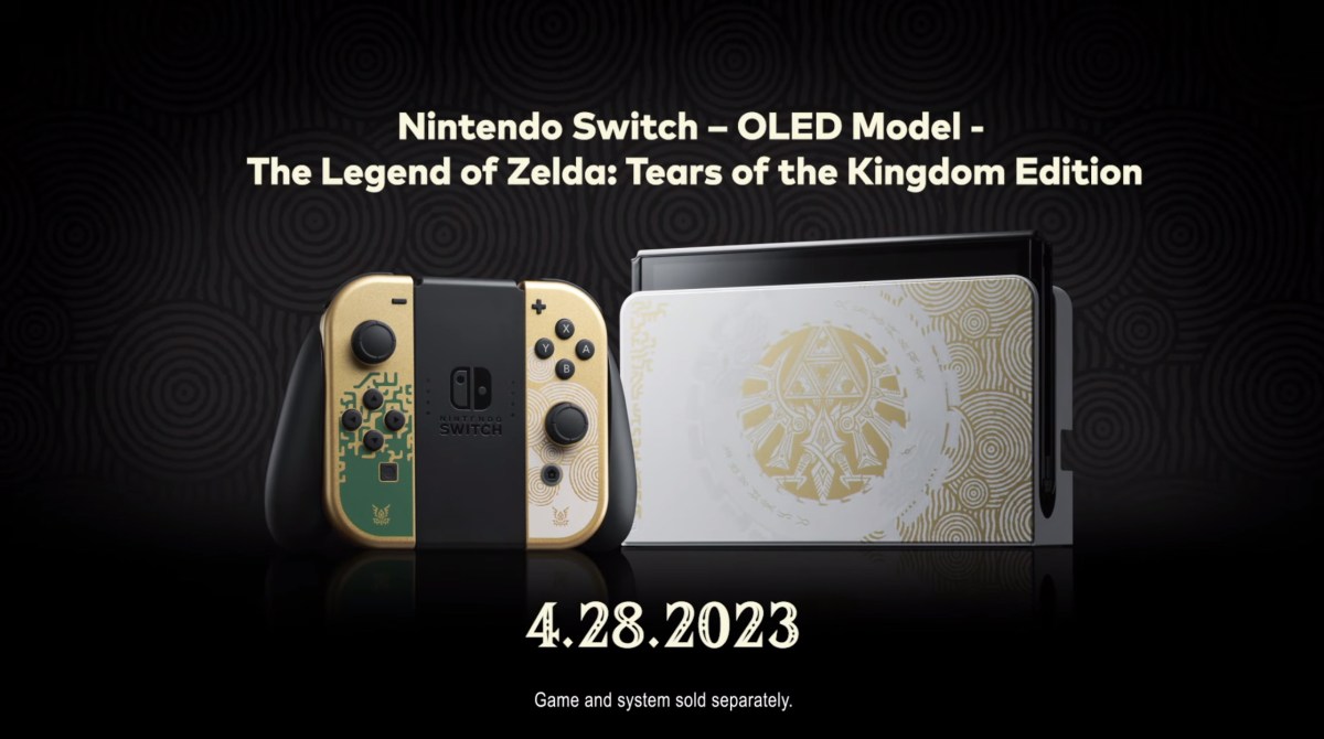 The legend of zelda tears of the kingdom totk nintendo switch oled model release date april 28, 2023