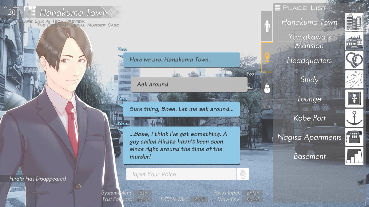 Square Enix AI Tech Preview: The Portopia Serial Murder Case is a free English remake of the iconic Yuji Horii game, release date in April 2023.