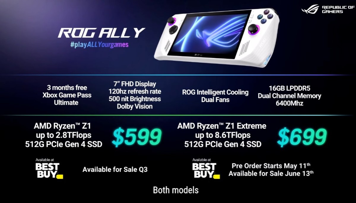 ROG Ally Presentation Reveals Prices, Release Date, & A 2-Hour Gaming Battery Life