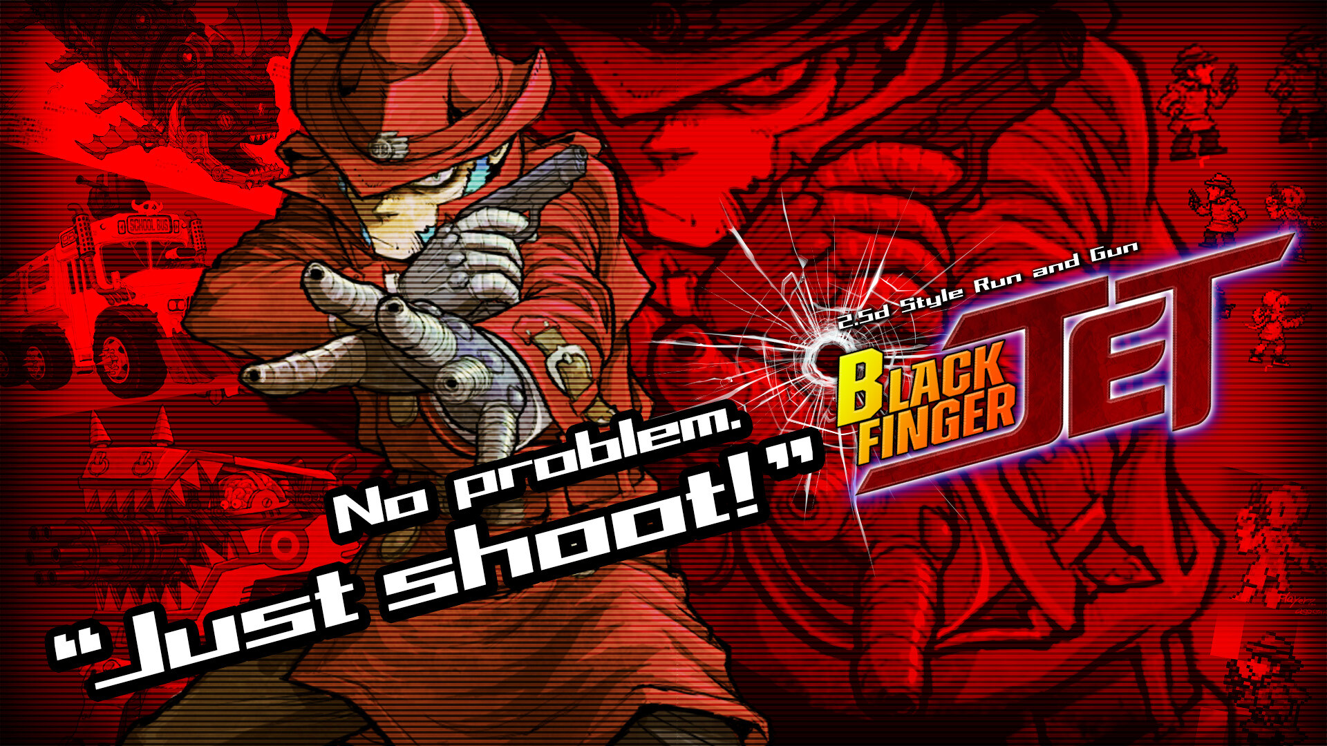 Black Finger Jet run and gun shooter game by original Metal Slug developers Akio Meeher Hiya! Esaka-Ken Shinano Ishiguro