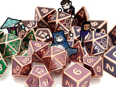 limited edition Adventure Is Nigh! dice sets Dice Envy four colors Mortimer Crimson, Sigmar Purple, Dabarella Pink, and Grinderbin Green Jack Packard