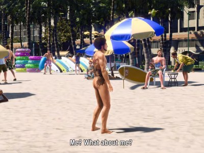 Like a Dragon: Infinite Wealth 8 reveal trailer Ichiban Kasuga naked confused at the beach