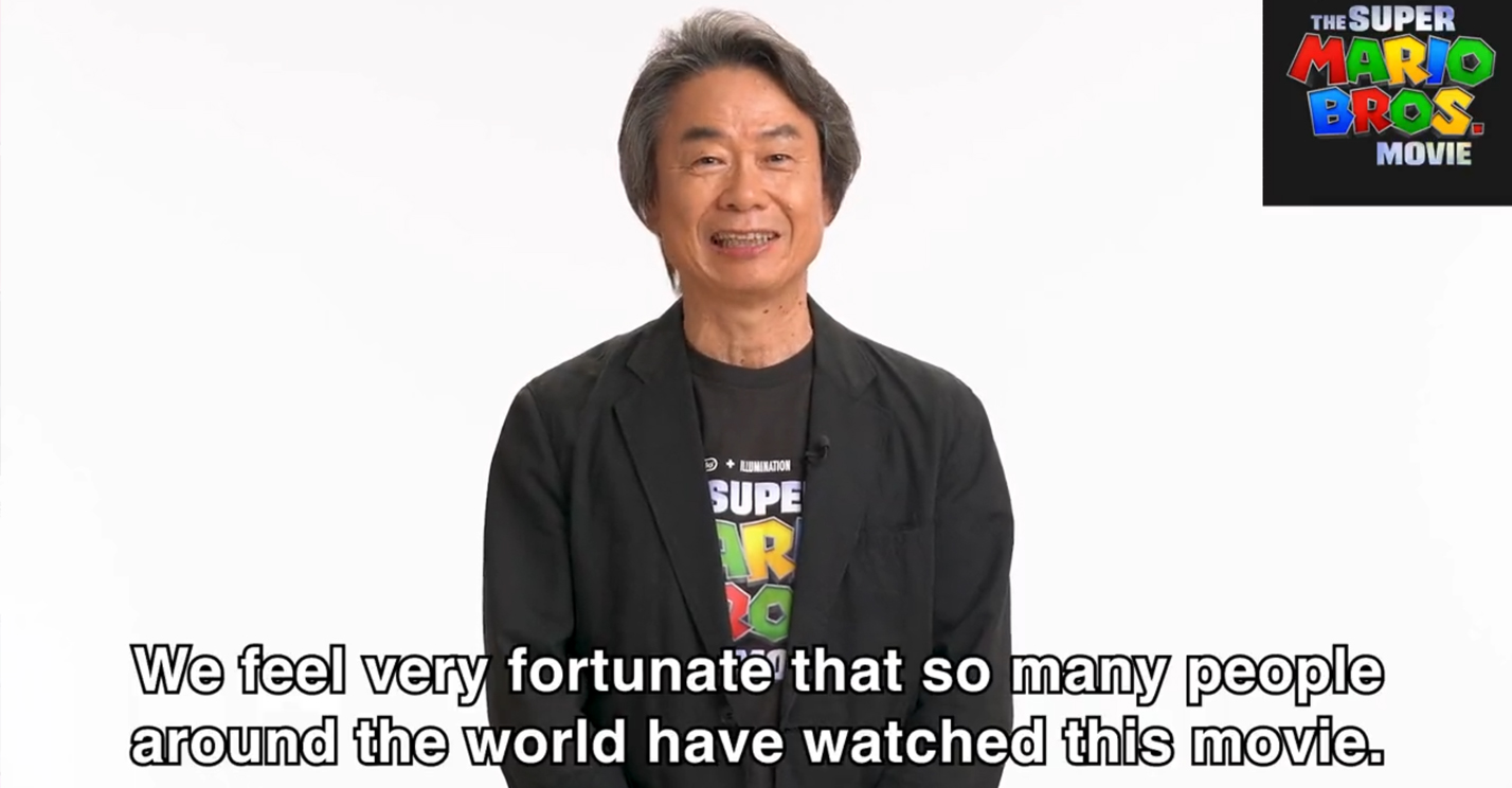 Nintendo share a video where Shigeru Miyamoto & Illumination CEO Chris Meledandri thank fans for the success of The Super Mario Bros Movie.