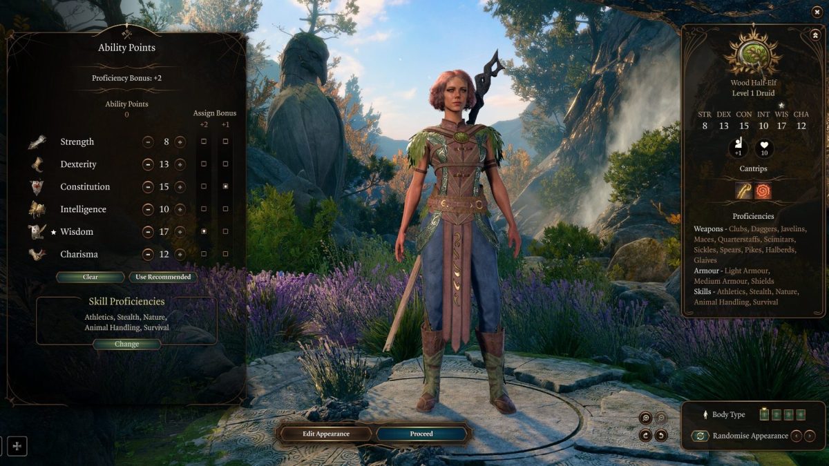 Best Races and Ability Scores for Druids in Baldurs Gate 3 - Image of the Character Creator in Baldur's Gate 3