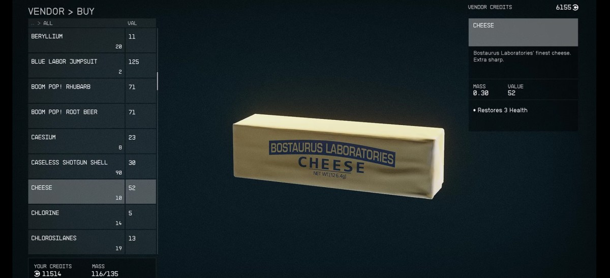 Cheese in Starfield