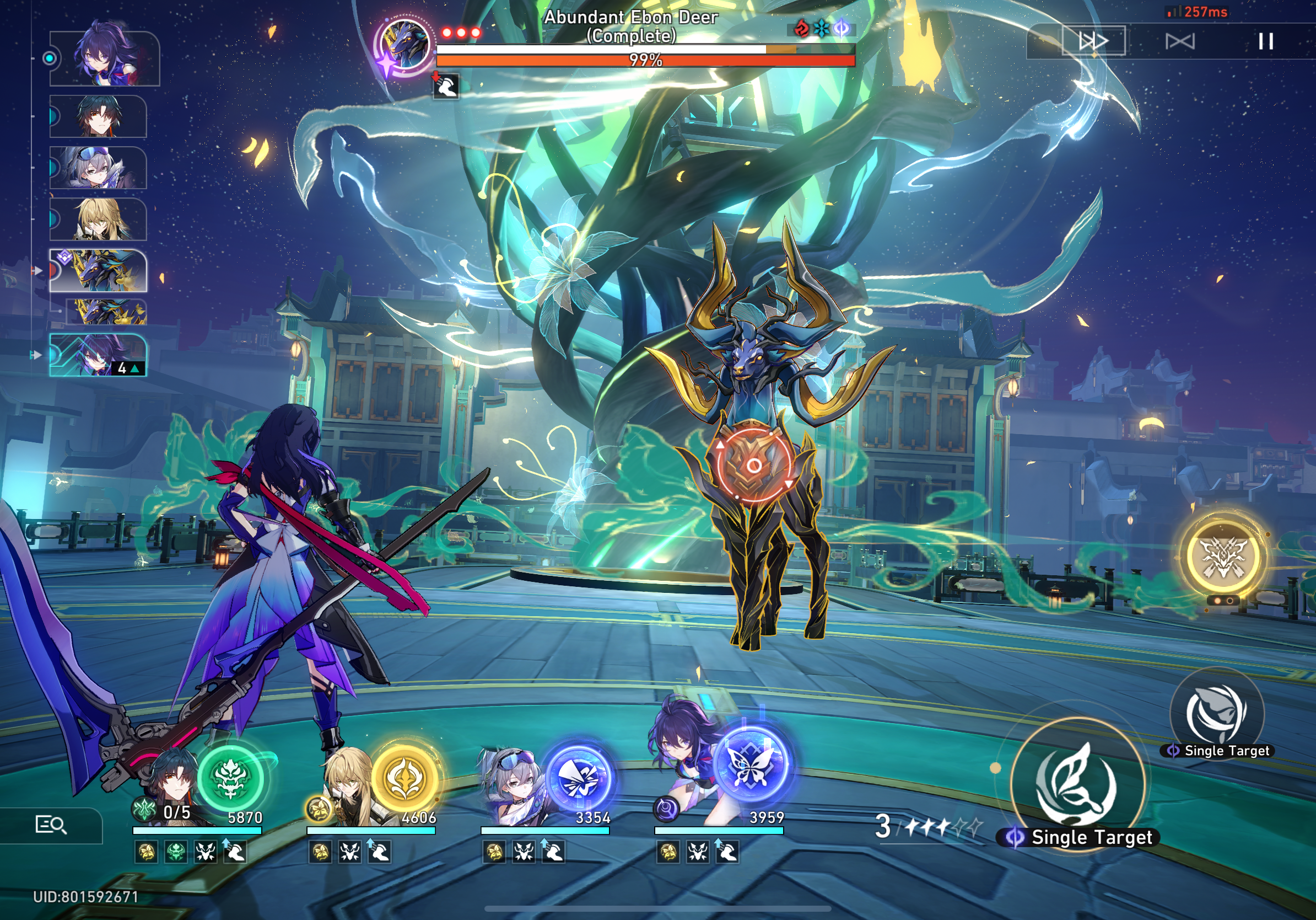 Fighting the Ebon Deer boss in World 7