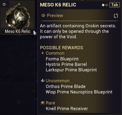 Meso K6 Relic Warframe